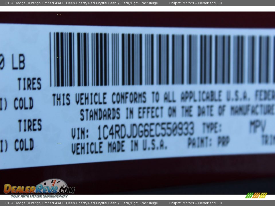 2014 Dodge Durango Limited AWD Deep Cherry Red Crystal Pearl / Black/Light Frost Beige Photo #33