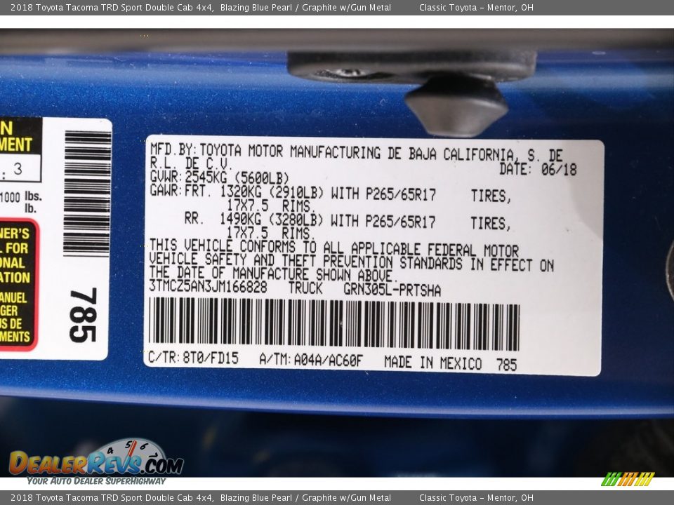 2018 Toyota Tacoma TRD Sport Double Cab 4x4 Blazing Blue Pearl / Graphite w/Gun Metal Photo #22