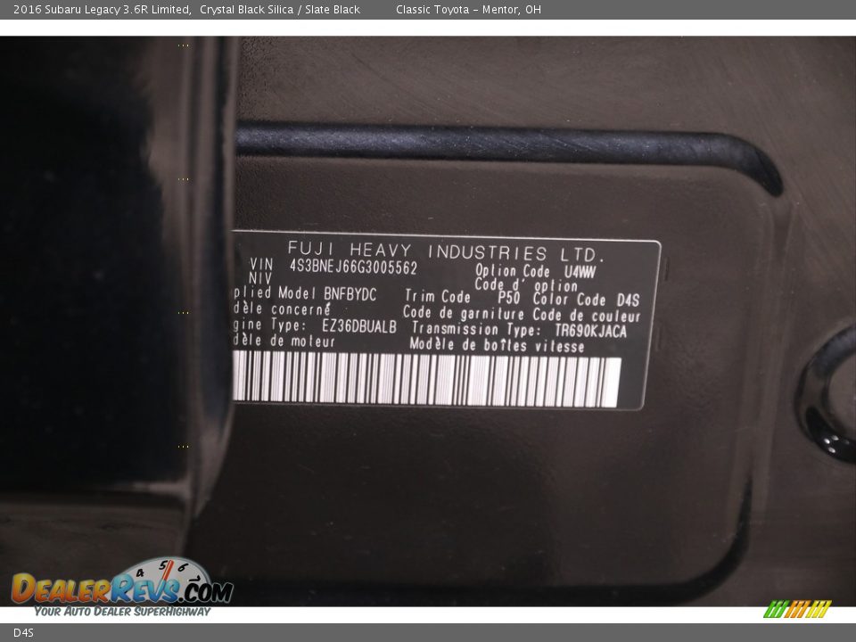 Subaru Color Code D4S Crystal Black Silica