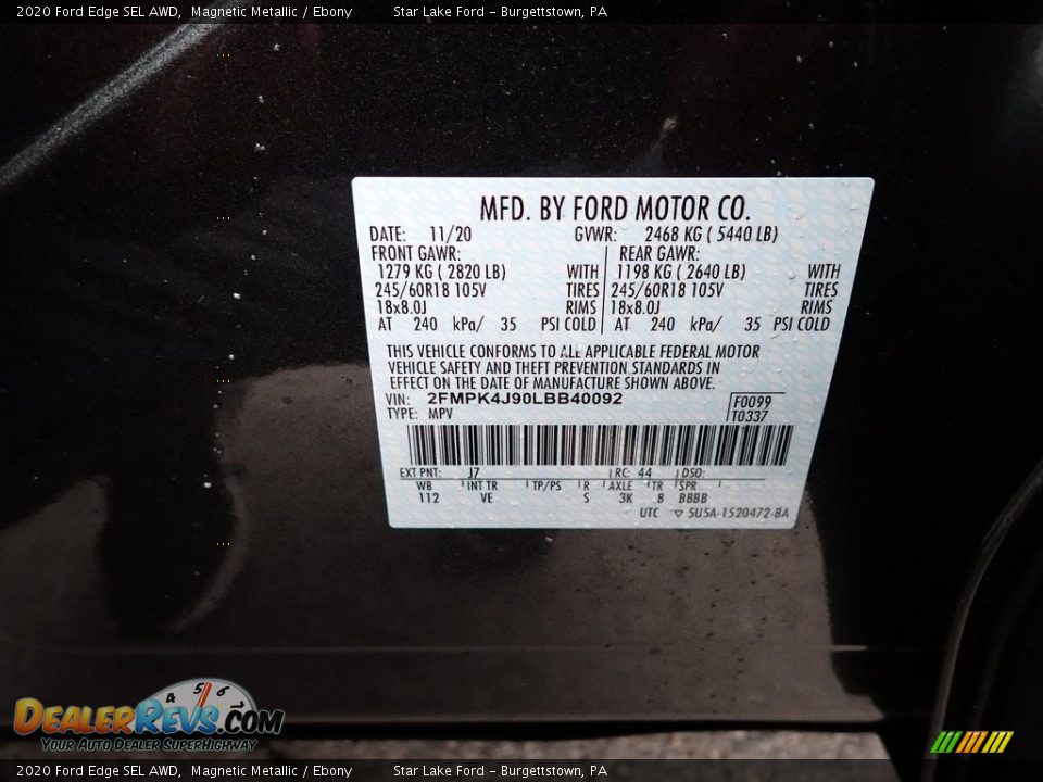 2020 Ford Edge SEL AWD Magnetic Metallic / Ebony Photo #14