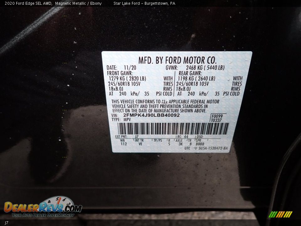 Ford Color Code J7 Magnetic Metallic