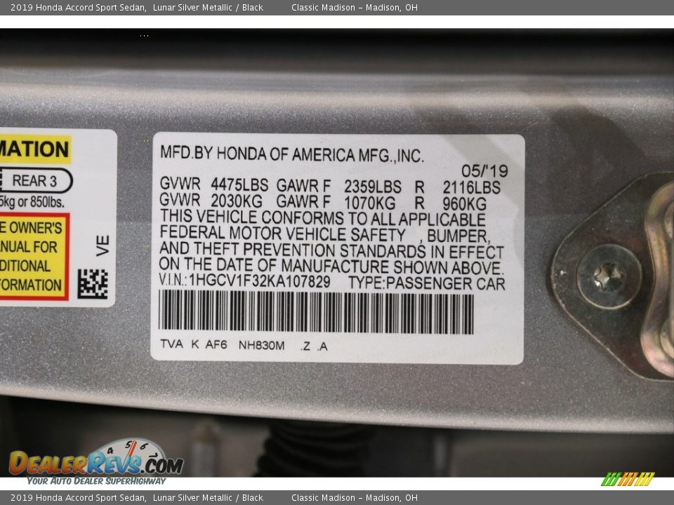 2019 Honda Accord Sport Sedan Lunar Silver Metallic / Black Photo #22