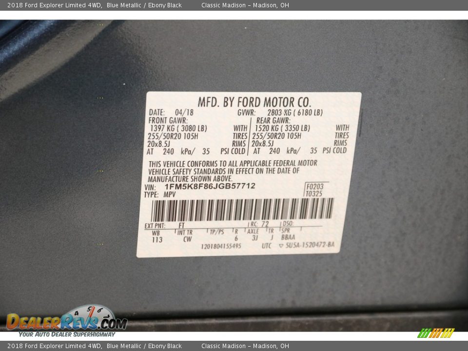 2018 Ford Explorer Limited 4WD Blue Metallic / Ebony Black Photo #27