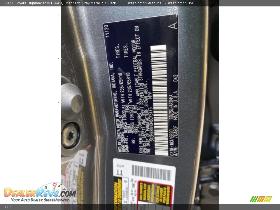 Toyota Color Code 1G3 Magnetic Gray Metallic