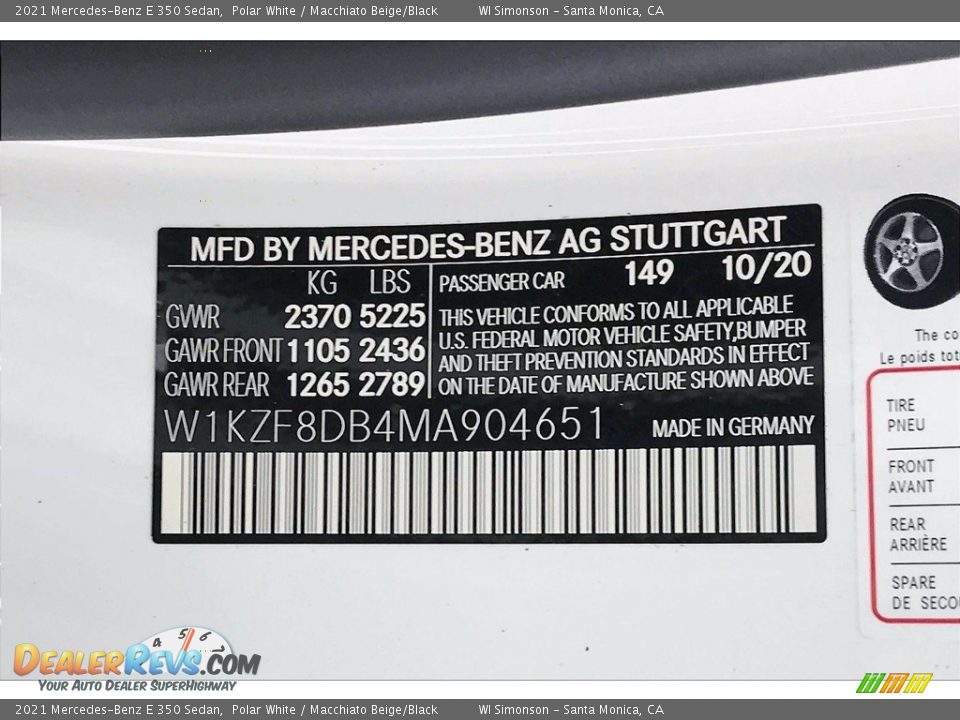 2021 Mercedes-Benz E 350 Sedan Polar White / Macchiato Beige/Black Photo #11