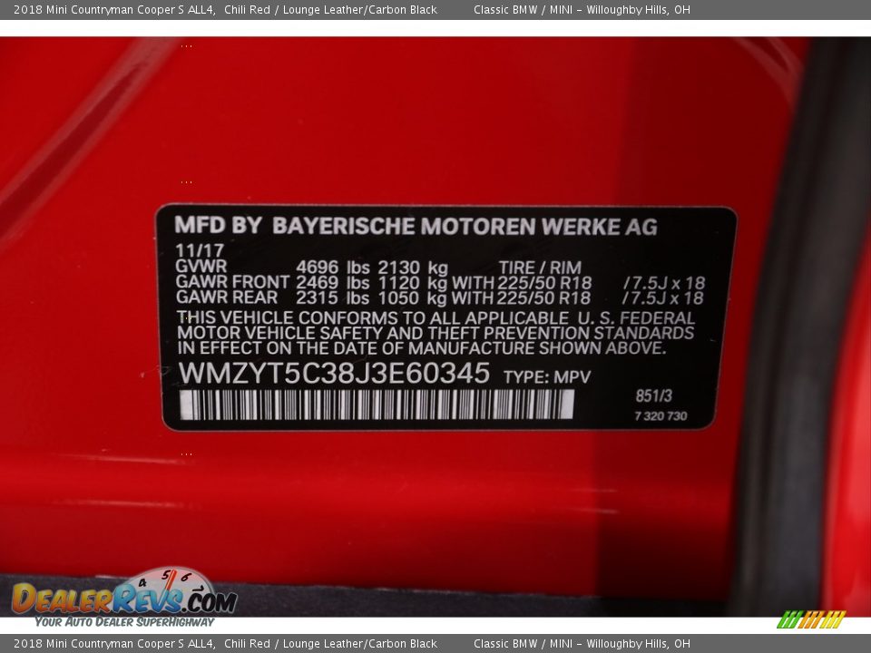 2018 Mini Countryman Cooper S ALL4 Chili Red / Lounge Leather/Carbon Black Photo #29