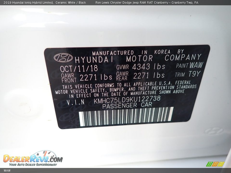 Hyundai Color Code WAW Ceramic White