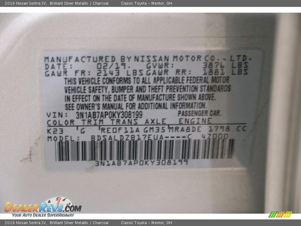2019 Nissan Sentra SV Brilliant Silver Metallic / Charcoal Photo #23