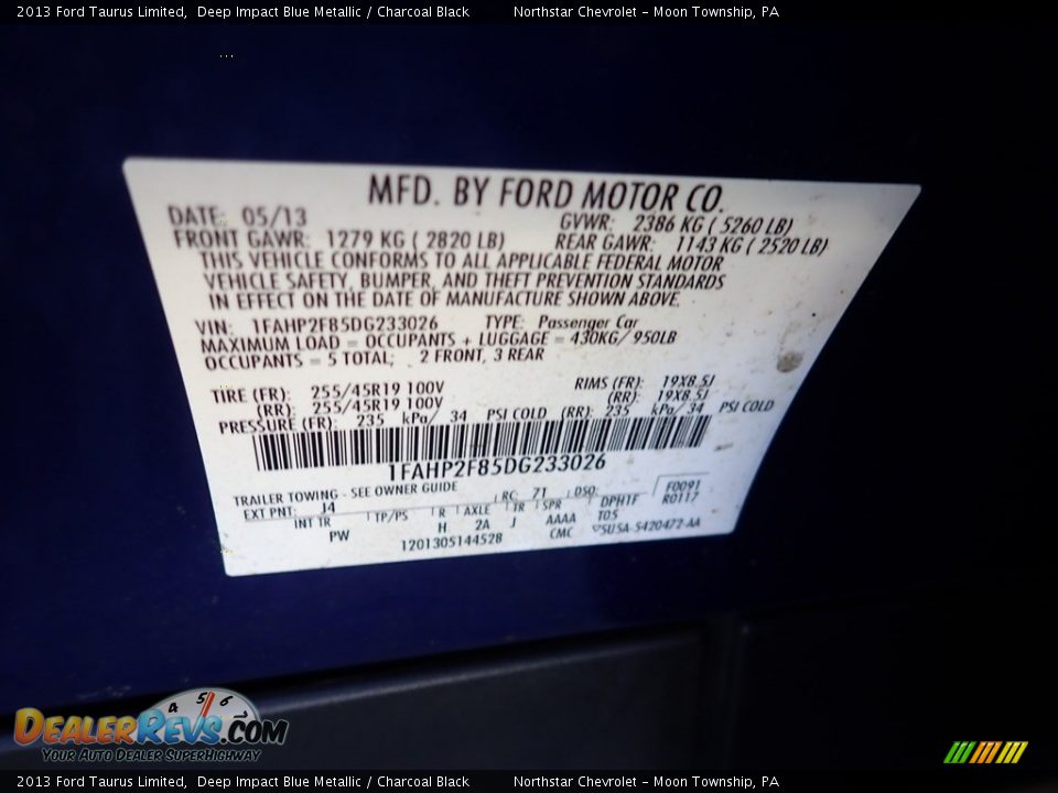 2013 Ford Taurus Limited Deep Impact Blue Metallic / Charcoal Black Photo #14