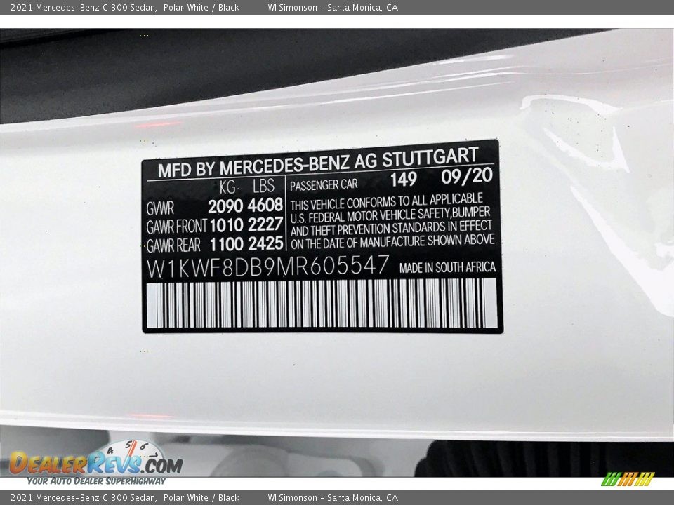 2021 Mercedes-Benz C 300 Sedan Polar White / Black Photo #11
