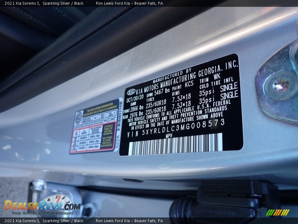 2021 Kia Sorento S Sparkling Silver / Black Photo #12