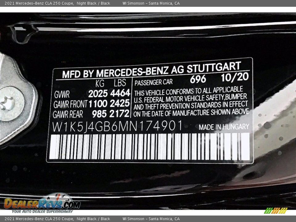 2021 Mercedes-Benz CLA 250 Coupe Night Black / Black Photo #11