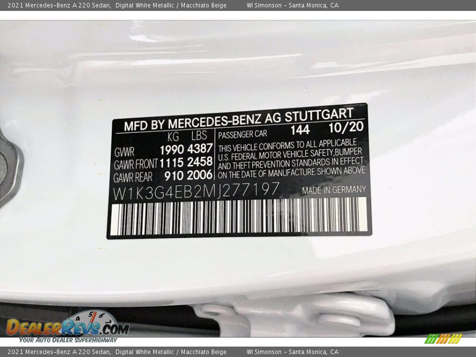 2021 Mercedes-Benz A 220 Sedan Digital White Metallic / Macchiato Beige Photo #11