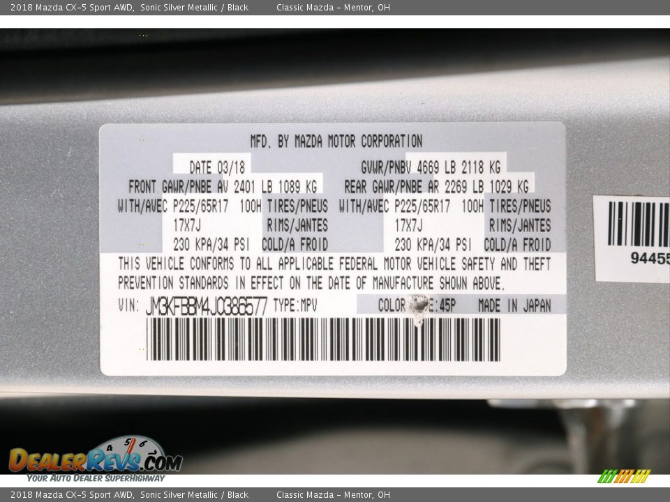 2018 Mazda CX-5 Sport AWD Sonic Silver Metallic / Black Photo #18