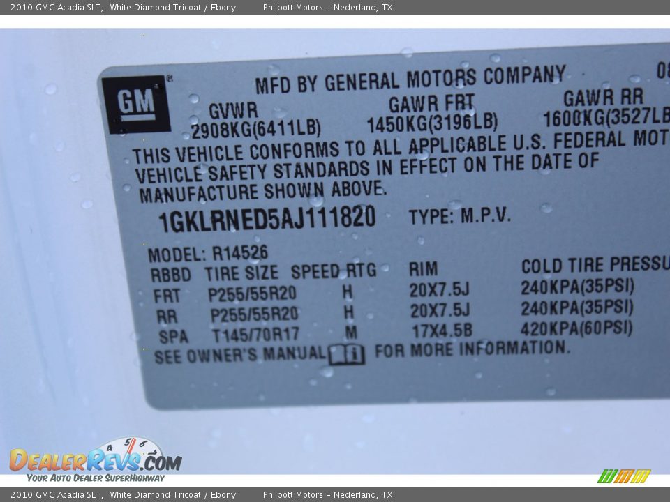 2010 GMC Acadia SLT White Diamond Tricoat / Ebony Photo #27