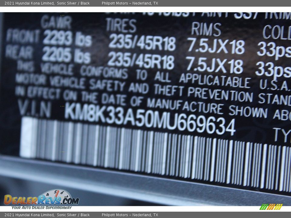 2021 Hyundai Kona Limited Sonic Silver / Black Photo #25