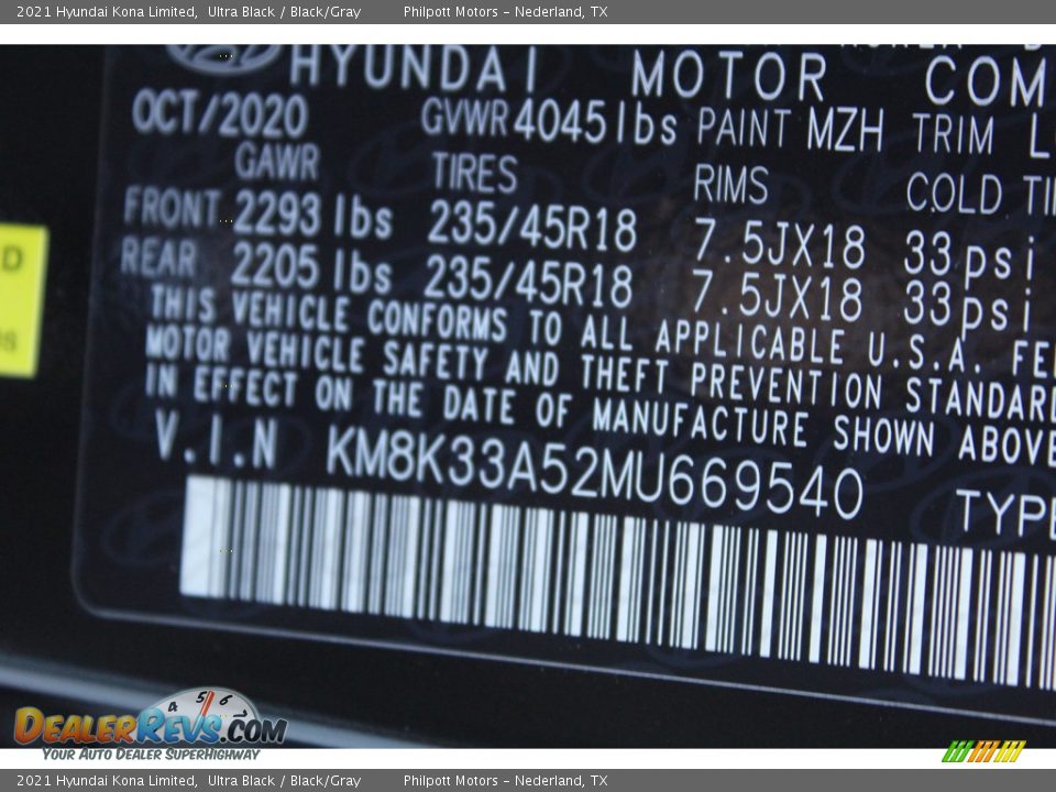 2021 Hyundai Kona Limited Ultra Black / Black/Gray Photo #24