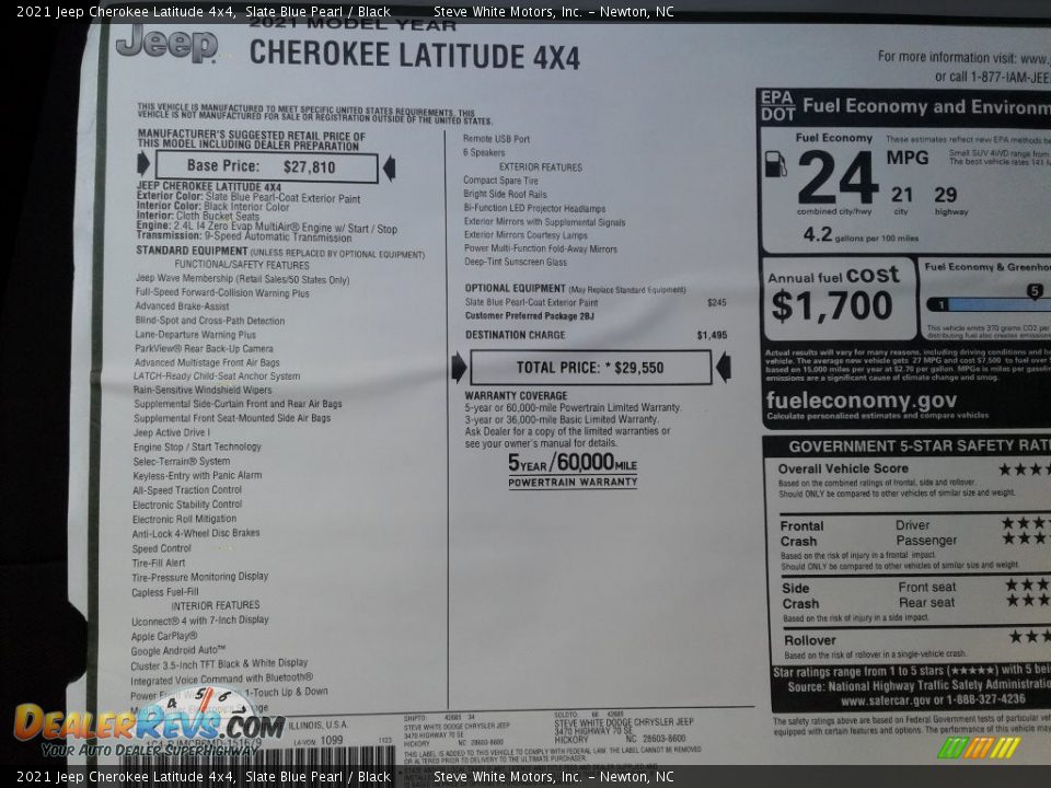 2021 Jeep Cherokee Latitude 4x4 Slate Blue Pearl / Black Photo #28