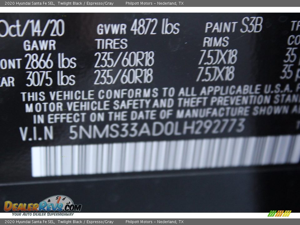 2020 Hyundai Santa Fe SEL Twilight Black / Espresso/Gray Photo #25