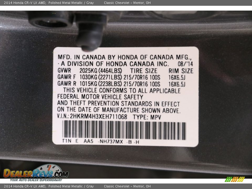 2014 Honda CR-V LX AWD Polished Metal Metallic / Gray Photo #23