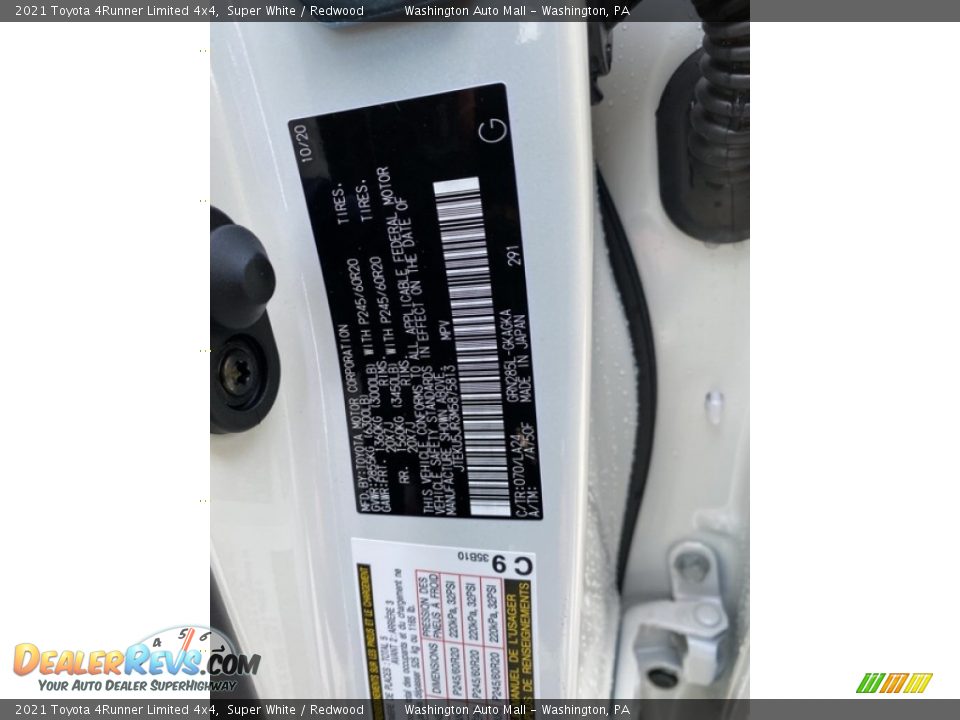 2021 Toyota 4Runner Limited 4x4 Super White / Redwood Photo #34