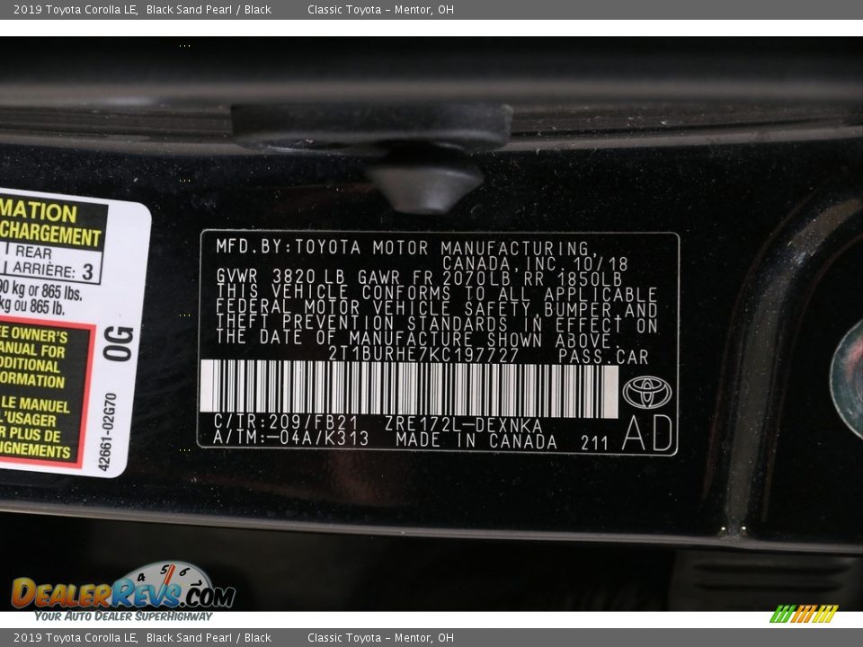 2019 Toyota Corolla LE Black Sand Pearl / Black Photo #19