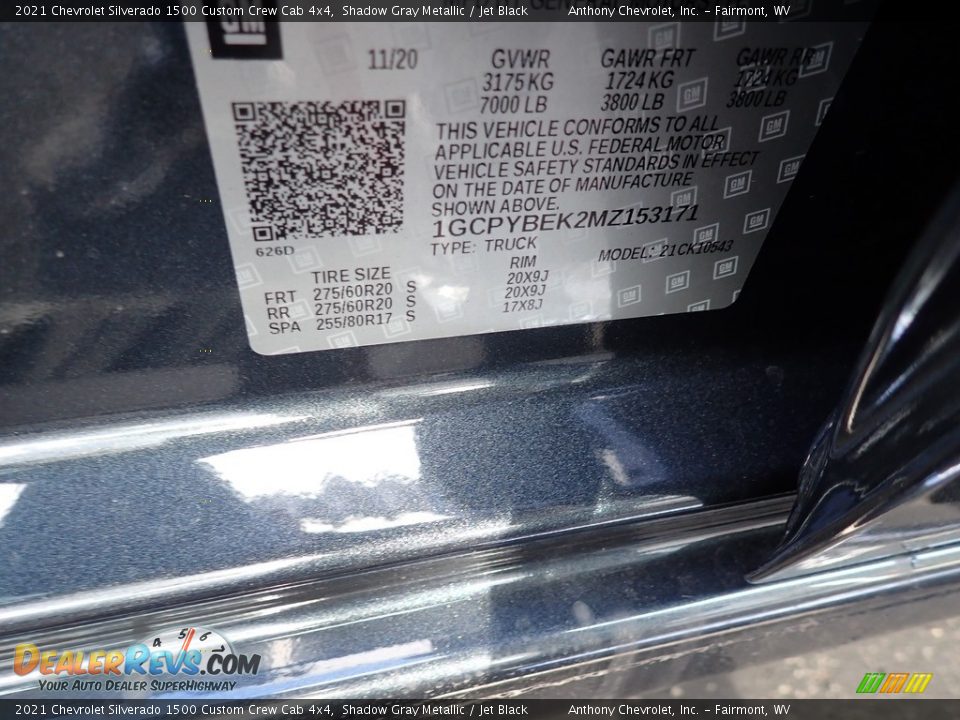 2021 Chevrolet Silverado 1500 Custom Crew Cab 4x4 Shadow Gray Metallic / Jet Black Photo #14