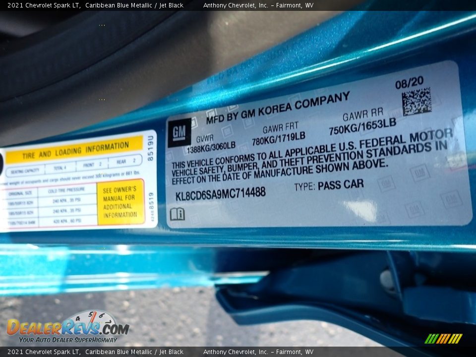 2021 Chevrolet Spark LT Caribbean Blue Metallic / Jet Black Photo #14