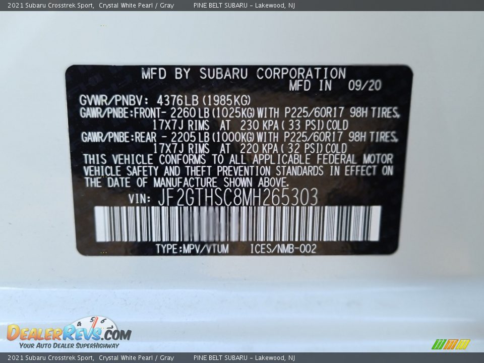 2021 Subaru Crosstrek Sport Crystal White Pearl / Gray Photo #14