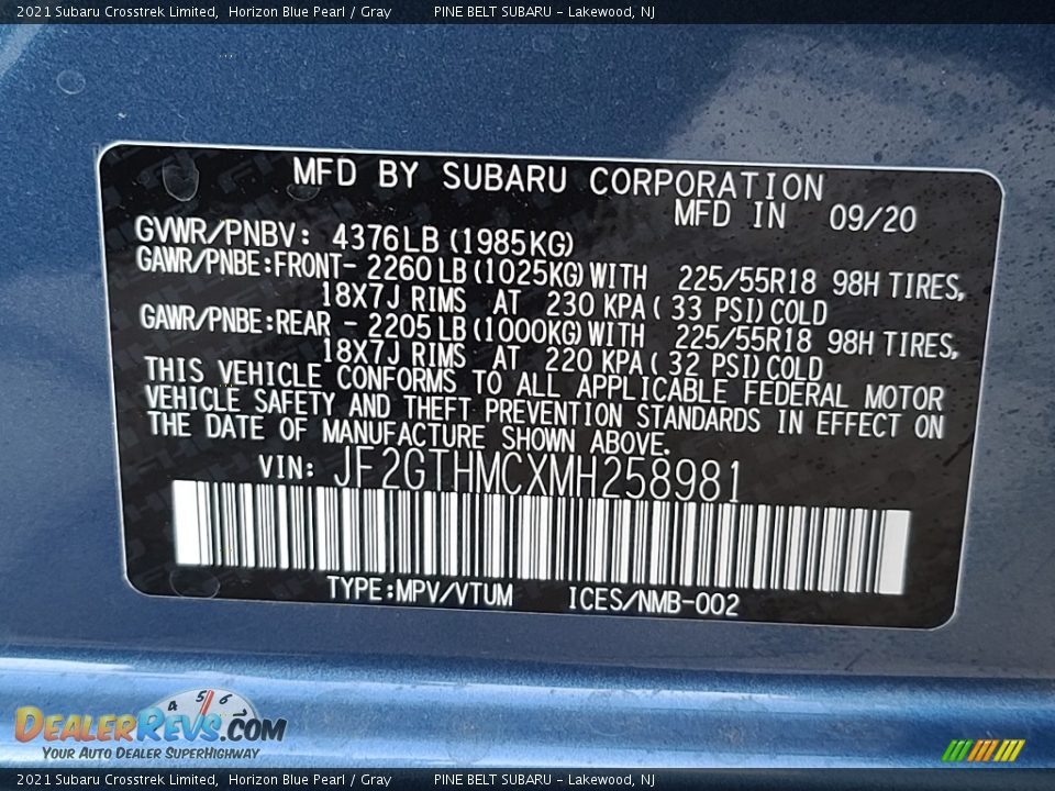 2021 Subaru Crosstrek Limited Horizon Blue Pearl / Gray Photo #14