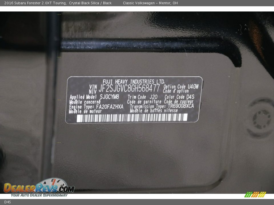 Subaru Color Code D4S Crystal Black Silica