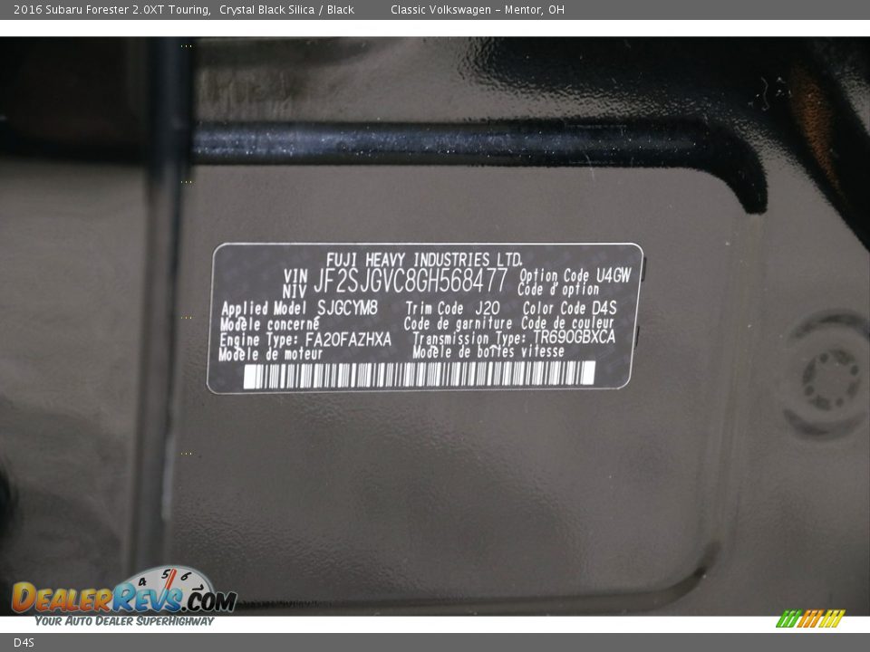 Subaru Color Code D4S Crystal Black Silica