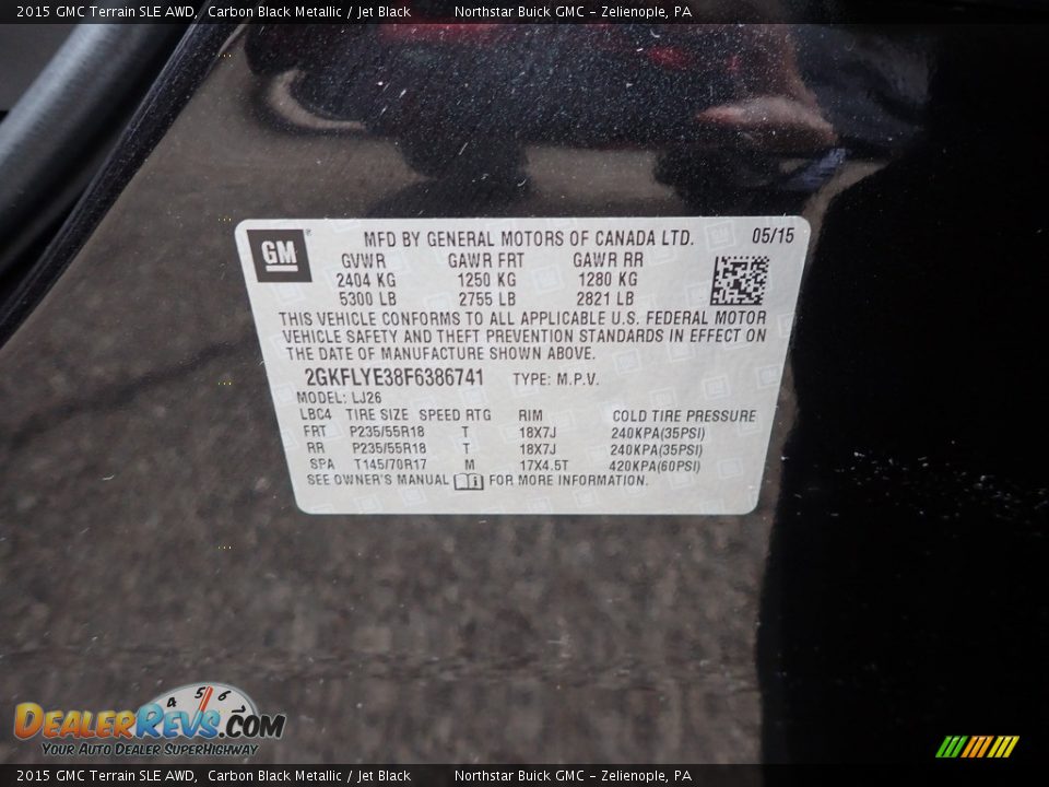 2015 GMC Terrain SLE AWD Carbon Black Metallic / Jet Black Photo #16