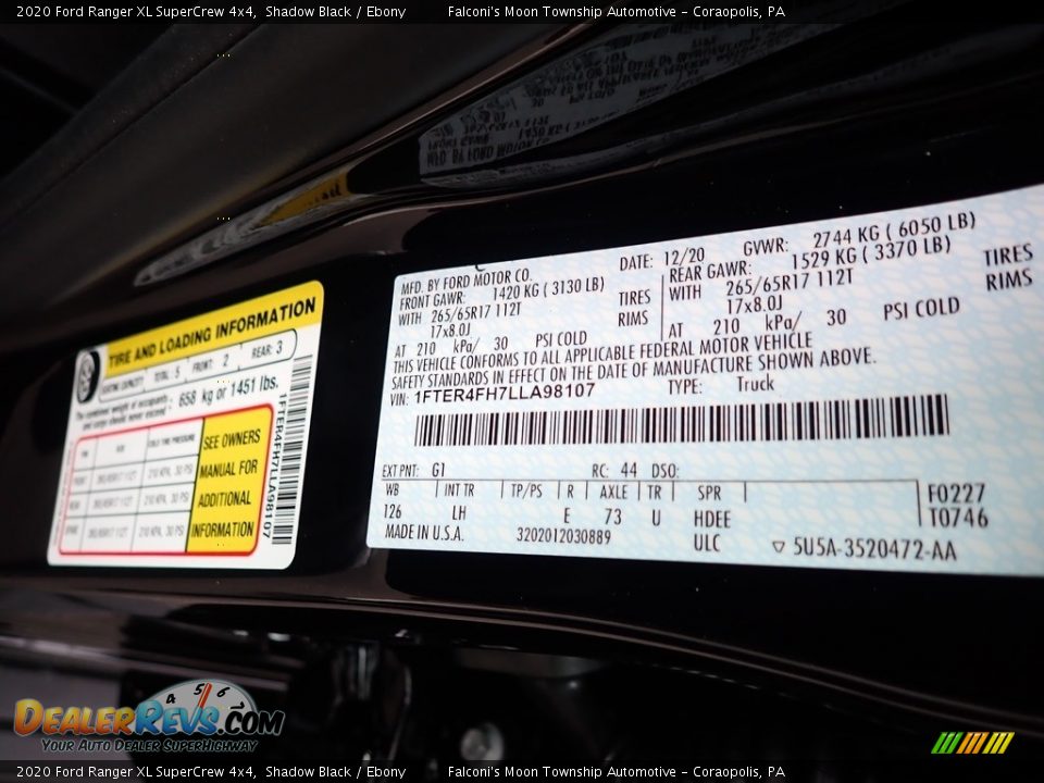 2020 Ford Ranger XL SuperCrew 4x4 Shadow Black / Ebony Photo #12