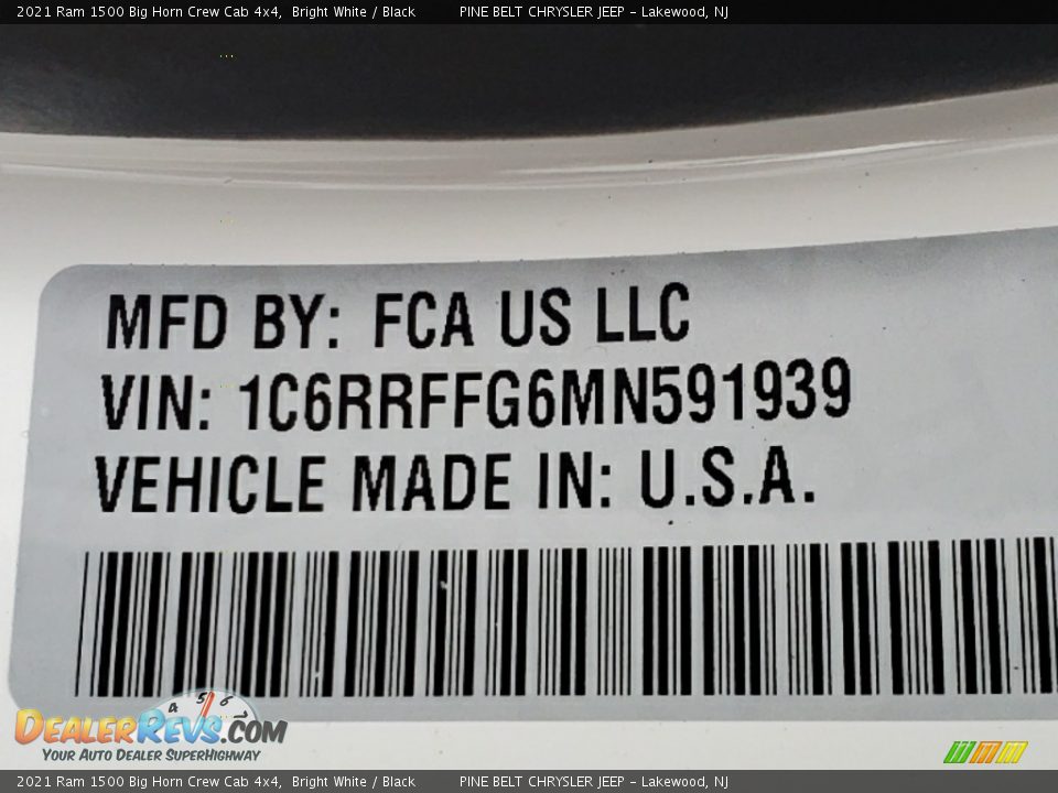 2021 Ram 1500 Big Horn Crew Cab 4x4 Bright White / Black Photo #13