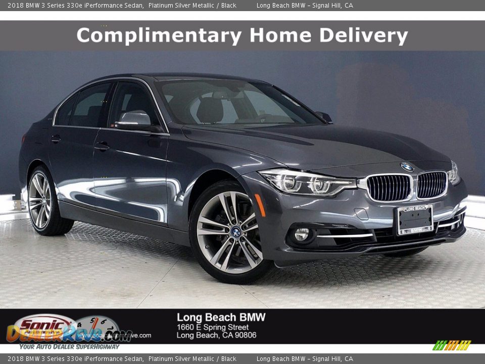 2018 BMW 3 Series 330e iPerformance Sedan Platinum Silver Metallic / Black Photo #1