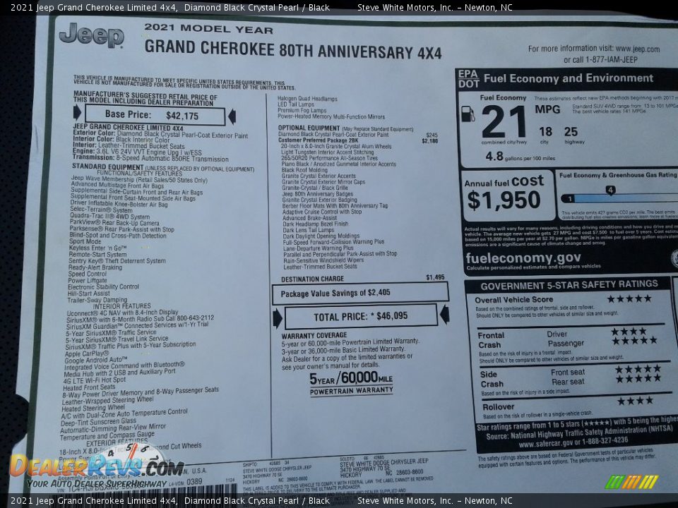 2021 Jeep Grand Cherokee Limited 4x4 Diamond Black Crystal Pearl / Black Photo #32