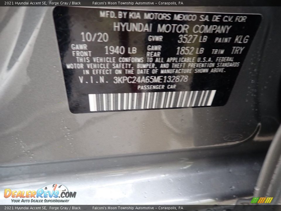 2021 Hyundai Accent SE Forge Gray / Black Photo #13