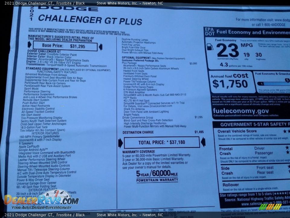 2021 Dodge Challenger GT Window Sticker Photo #27