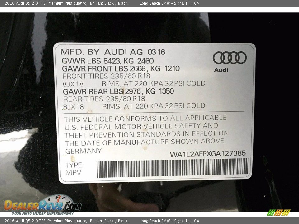 2016 Audi Q5 2.0 TFSI Premium Plus quattro Brilliant Black / Black Photo #36