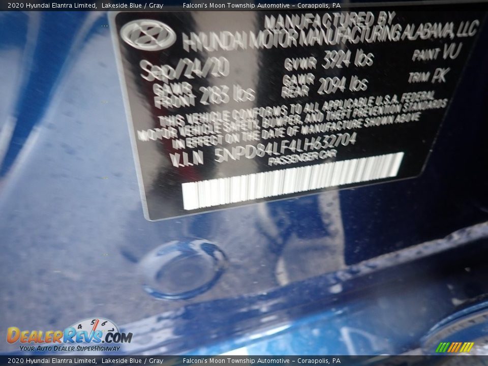 2020 Hyundai Elantra Limited Lakeside Blue / Gray Photo #12