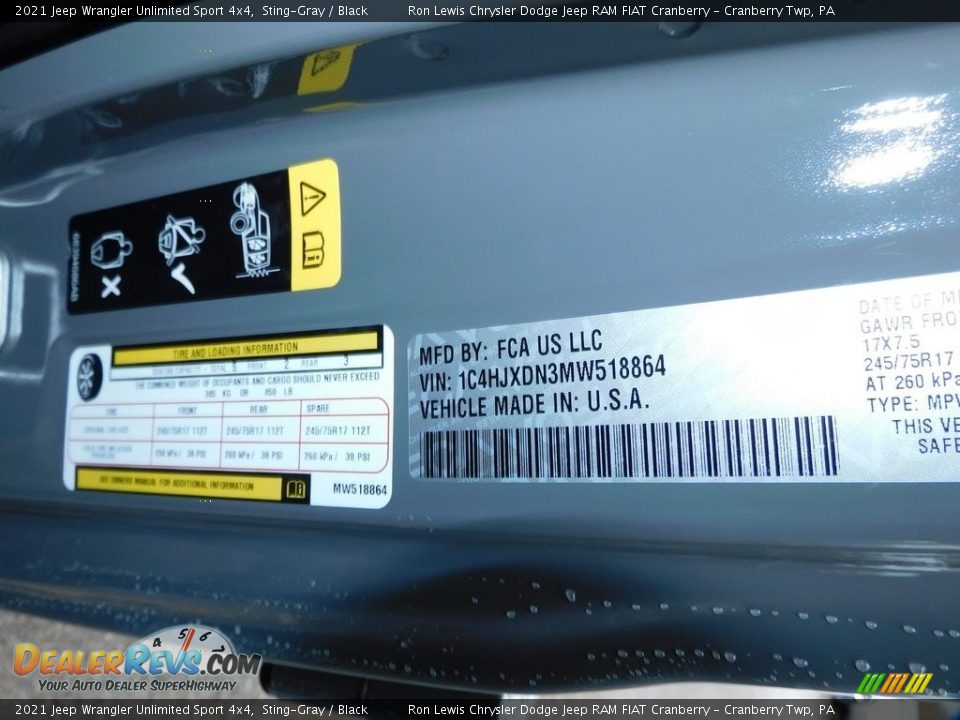 2021 Jeep Wrangler Unlimited Sport 4x4 Sting-Gray / Black Photo #20