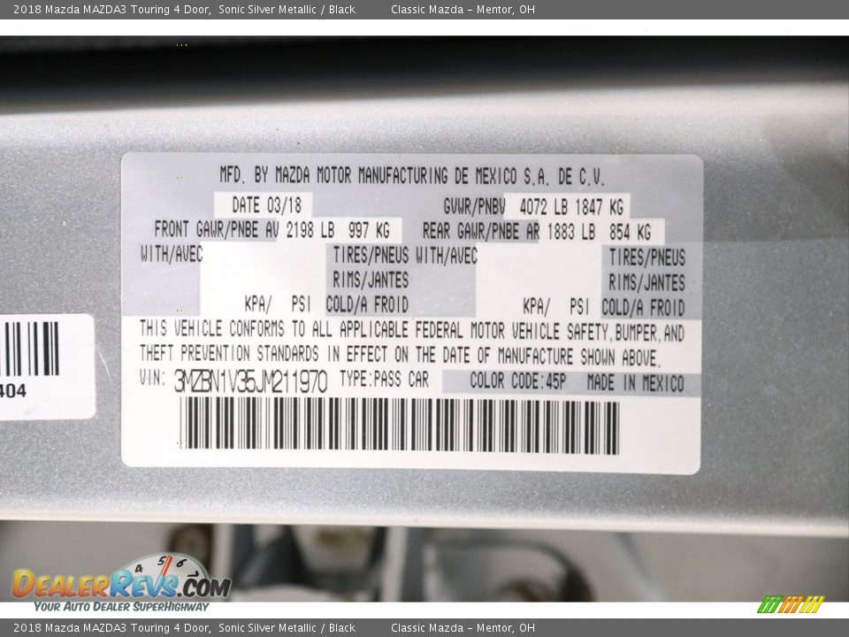 2018 Mazda MAZDA3 Touring 4 Door Sonic Silver Metallic / Black Photo #21