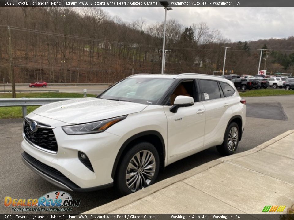 2021 Toyota Highlander Hybrid Platinum AWD Blizzard White Pearl / Glazed Caramel Photo #14