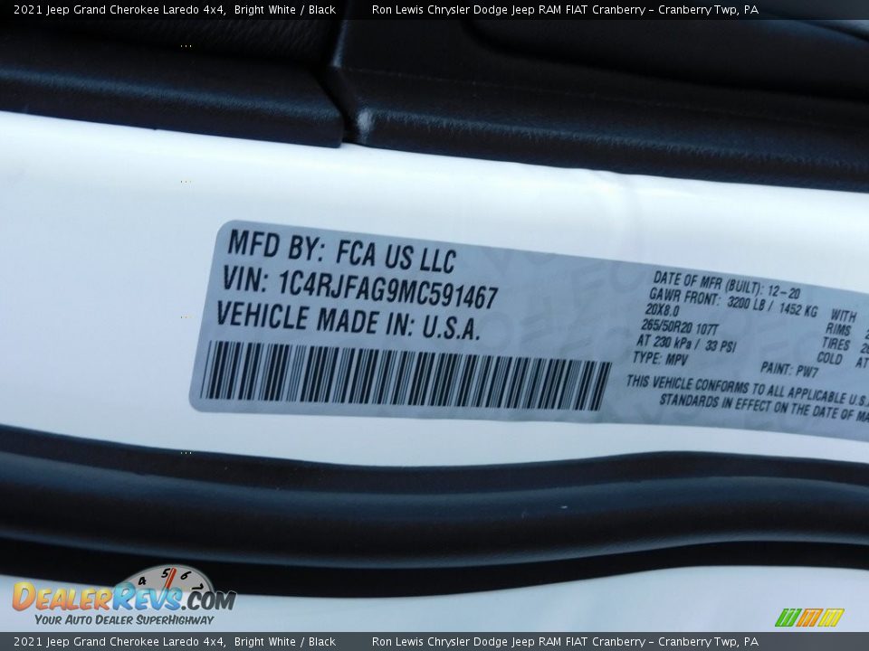 2021 Jeep Grand Cherokee Laredo 4x4 Bright White / Black Photo #20