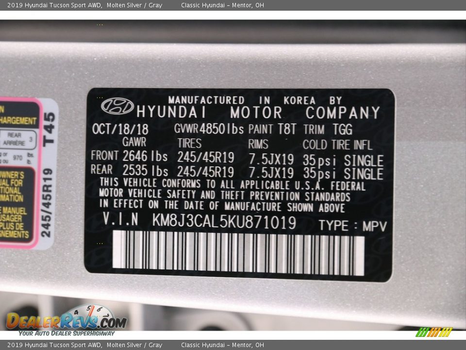 2019 Hyundai Tucson Sport AWD Molten Silver / Gray Photo #21