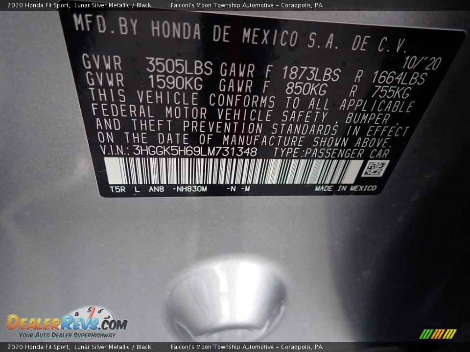 2020 Honda Fit Sport Lunar Silver Metallic / Black Photo #14
