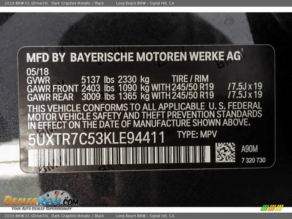 2019 BMW X3 sDrive30i Dark Graphite Metallic / Black Photo #23