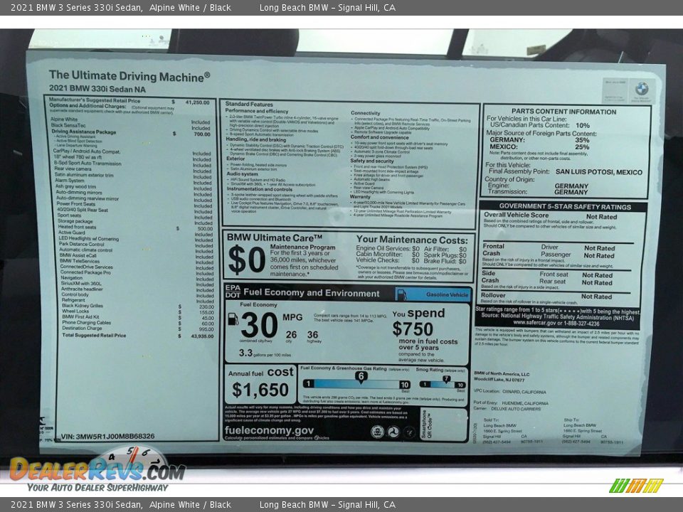 2021 BMW 3 Series 330i Sedan Alpine White / Black Photo #17