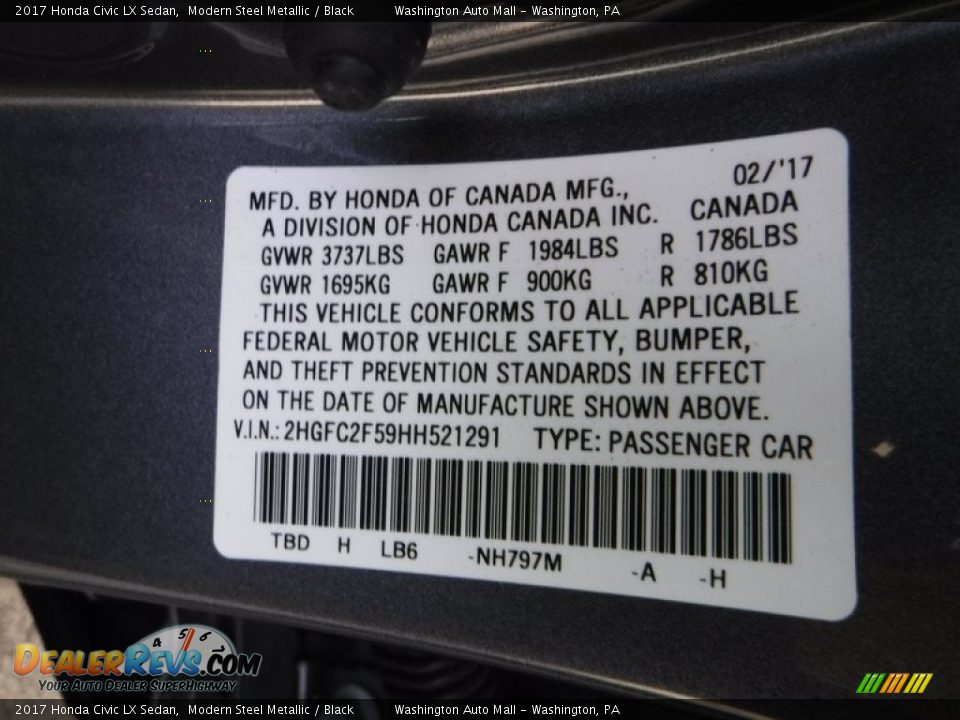 2017 Honda Civic LX Sedan Modern Steel Metallic / Black Photo #24